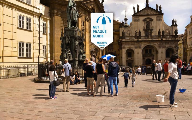 In front of the Statue of Charles IV, Křižovnické square