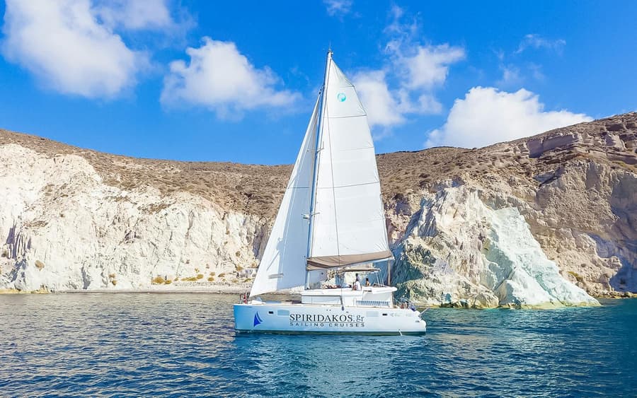 Santorini Private Sailing Catamaran Cruise with BBQ, Drinks & Transfers
