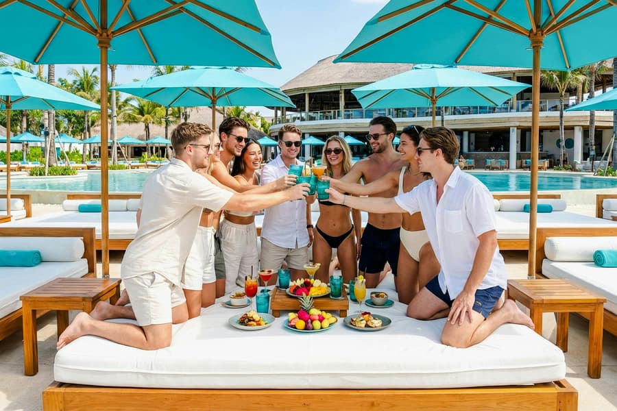 FINNS Beach Party Lagoon Zone: Party Lagoon Super Bed (up to 10 pax), at FINNS Beach Club