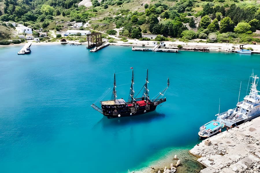 From Vlore: Sazan Island, Haxhi Ali Cave & Karaburun Peninsula Pirate Ship Tour, Tirana