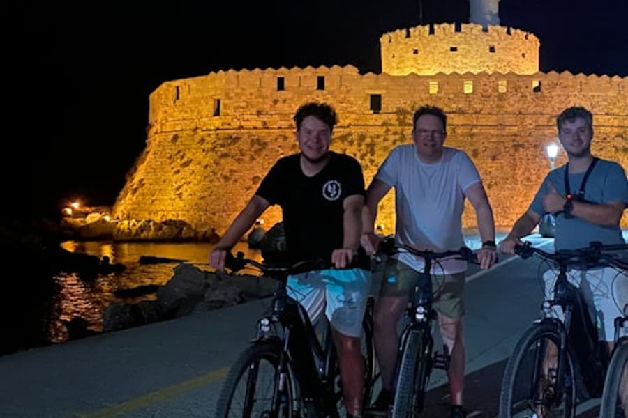 Rhodes: Nighttime Old Town E-bike Gastro Tour + Drink & Greek Meze tickets