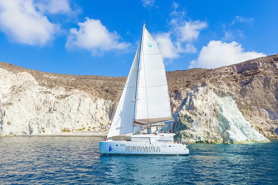 Santorini Private Sailing Catamaran Cruise with BBQ, Drinks & Transfers, Santorini