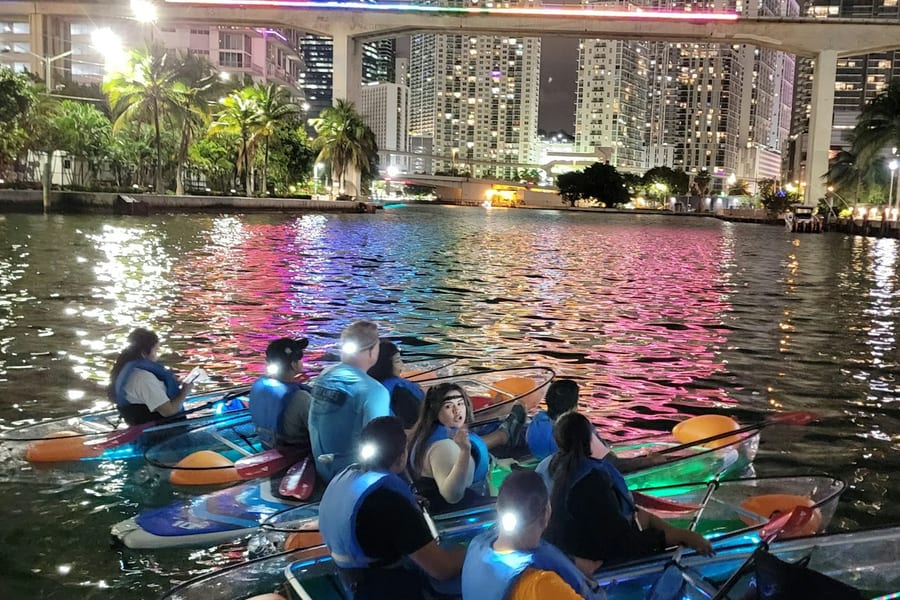Miami: Guided LED-Lit Kayak Night Tour + Drinks, at Miami Water Activities, Miami
