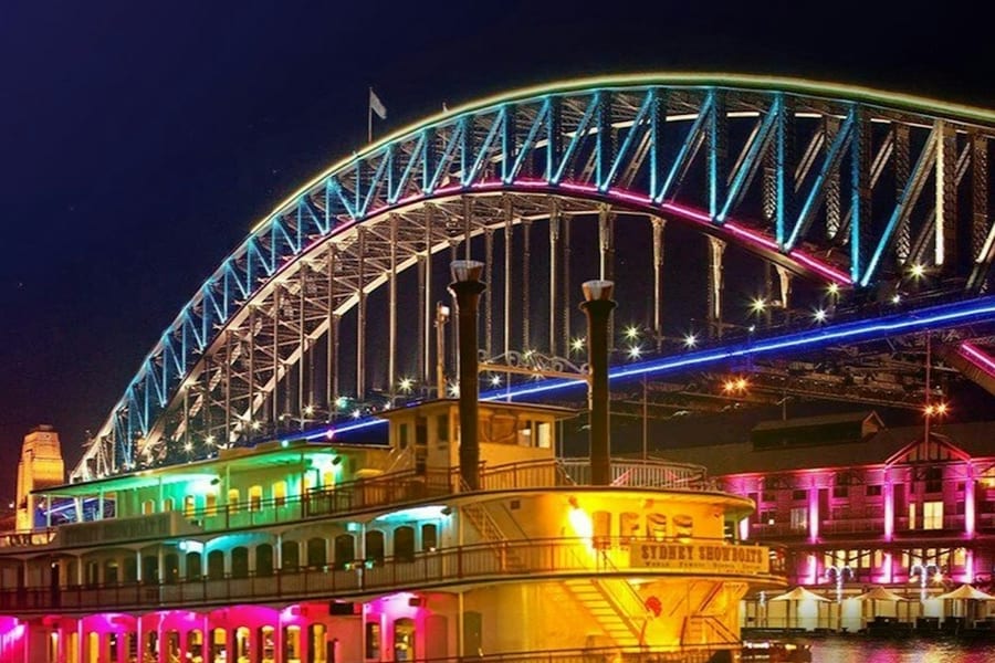 Sydney: Showboat Vivid Sydney Dinner Cruise + Cabaret Show, at Vivid Sydney Cruises