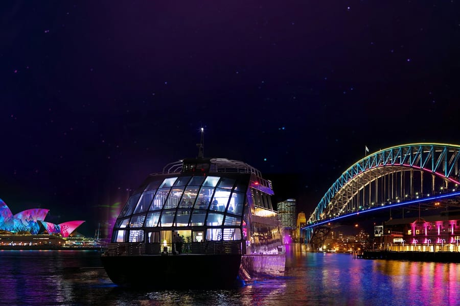 Sydney: Vivid Sydney Clearview Glass Boat Dinner Cruise, at Vivid Sydney Cruises