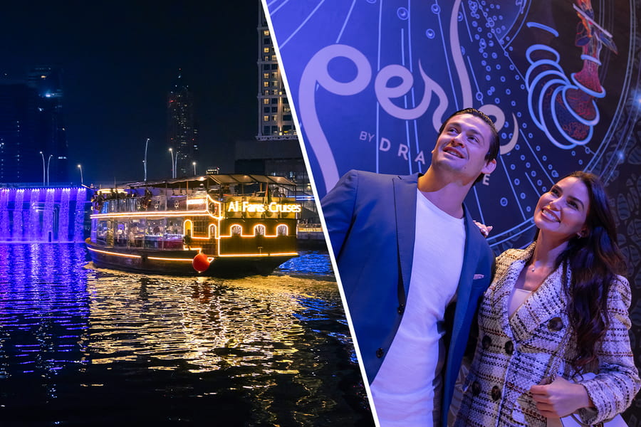 Dine & Dazzle Evening Package: Dubai Canal Dinner Cruise with Unlimited Drinks + La Perle Show, Dubai