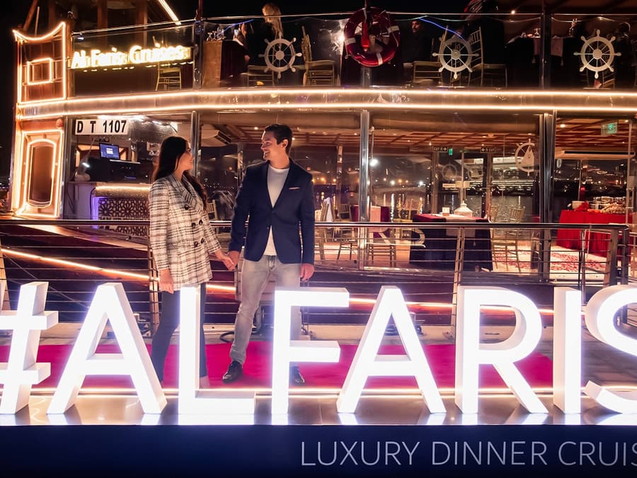From Dubai Canal: 2-Hour Luxury Dhow Dinner Cruise with Dinner & Unlimited Drinks