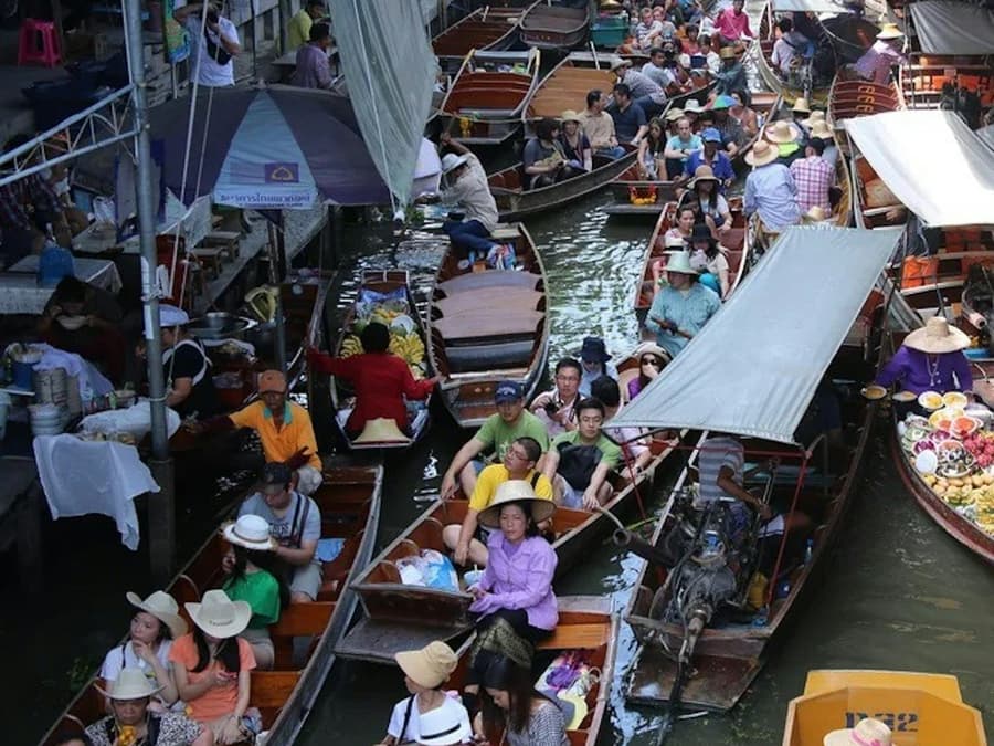 Depuis Bangkok : Couleurs de Damnoen Saduak : Tour à vélo, Déjeuner, Promenade en bateau + Transferts