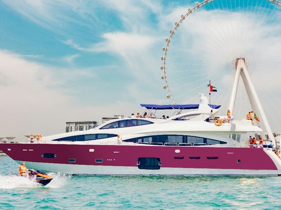 Dubai Harbour: Yacht Ride & Slide, Swim & Snorkel with BBQ Lunch