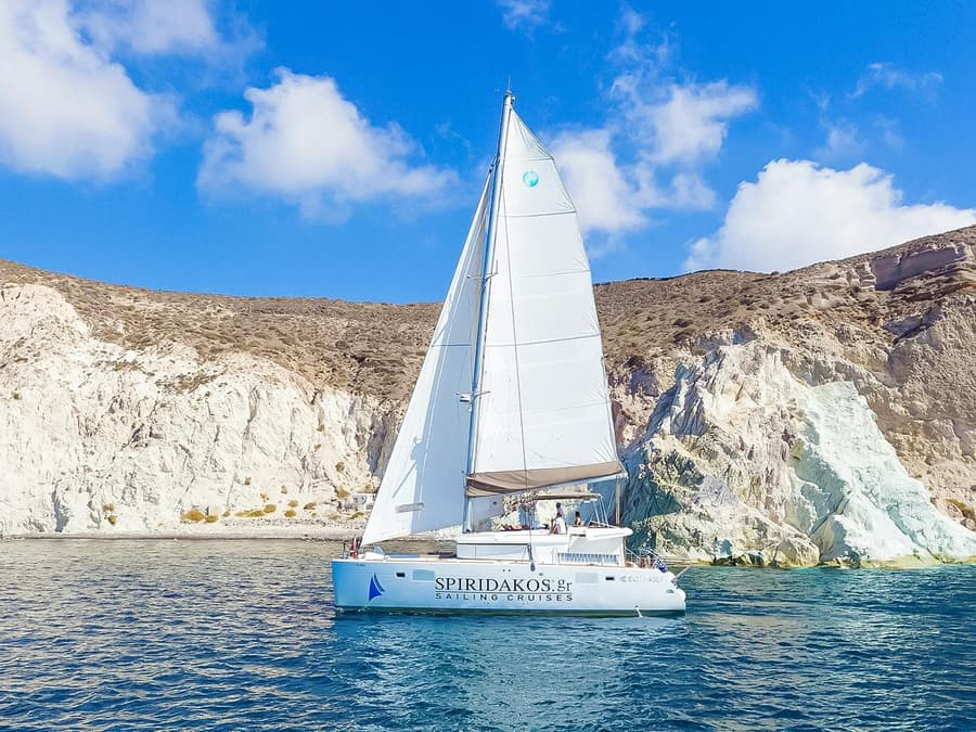 Santorini Private Sailing Catamaran Cruise with BBQ, Drinks & Transfers