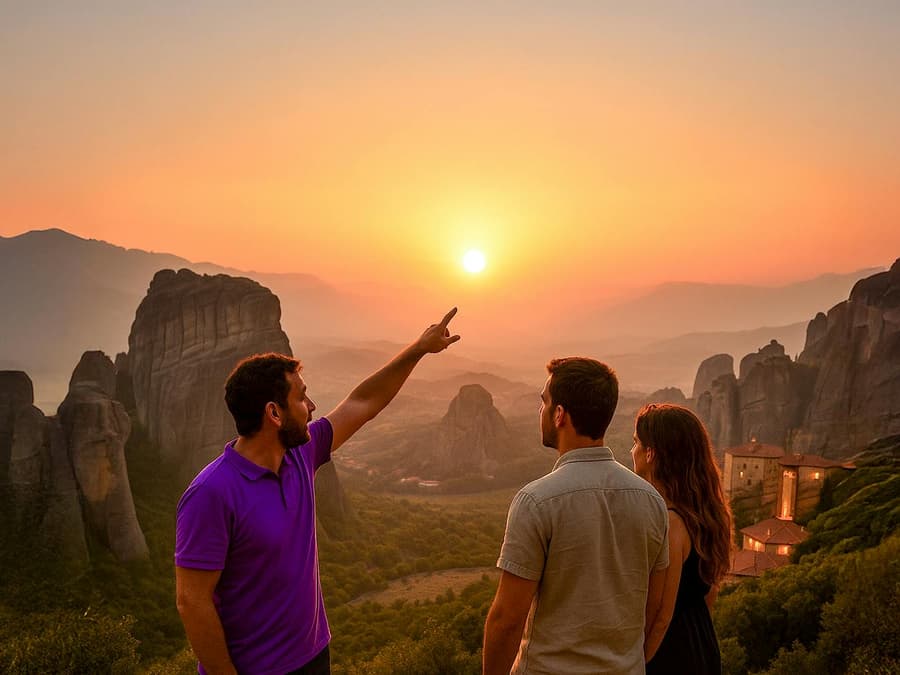 From Meteora: Monasteries & Caves Morning or Sunset Guided Tour
