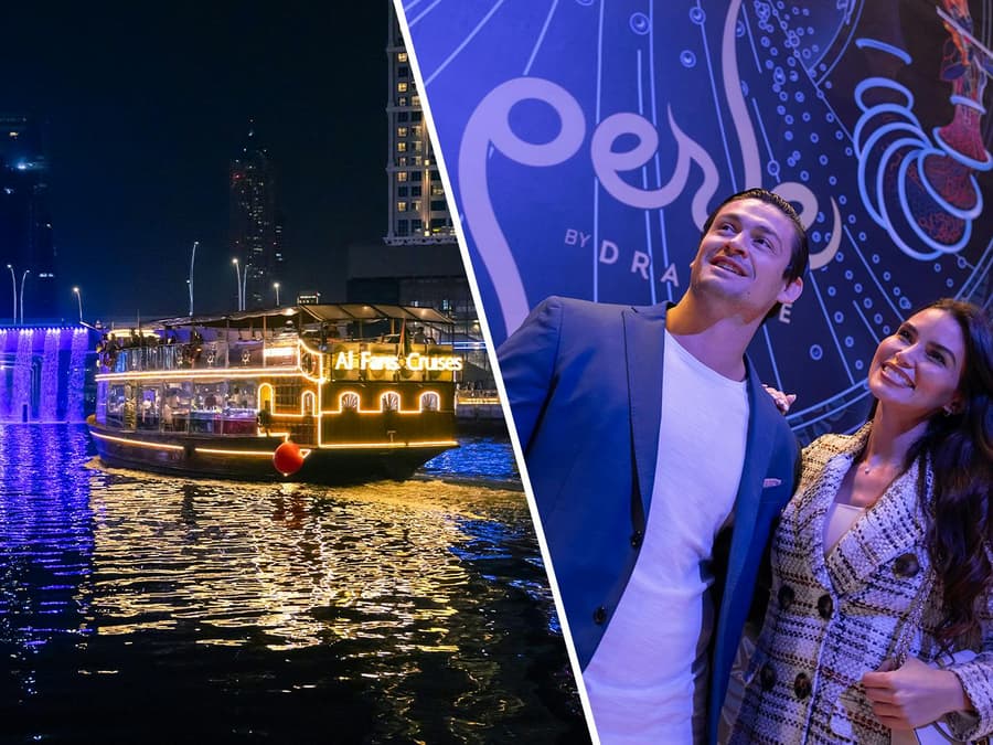 Dine & Dazzle Evening Package: Dubai Canal Dinner Cruise with Unlimited Drinks + La Perle Show