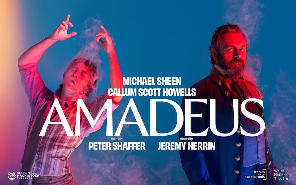 Amadeus key art with Michael Sheen and Callum Scott Howells