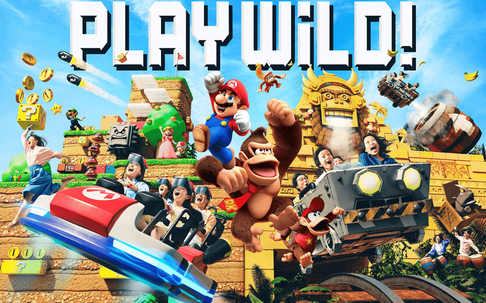 Play Wild! Super Nintendo World scene with Mario and Donkey Kong, Universal Studios Osaka