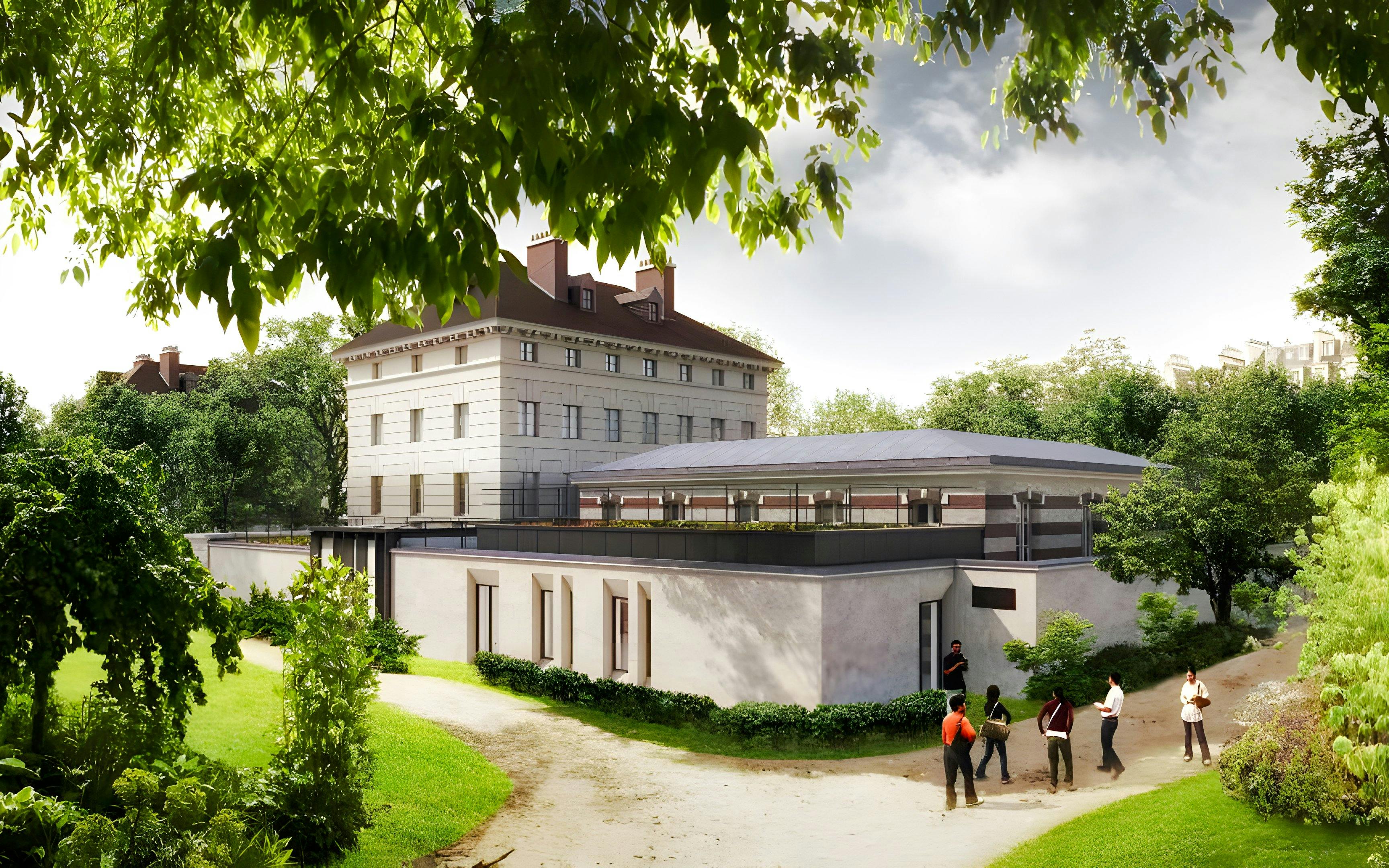 Liberation Museum in Paris surrounded by lush greenery and visitors exploring the grounds.