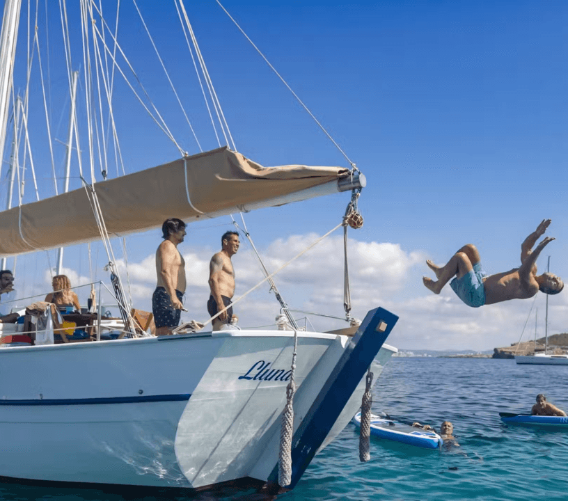 Ibiza: Private Sailboat with Premium Open Bar, Food & Music