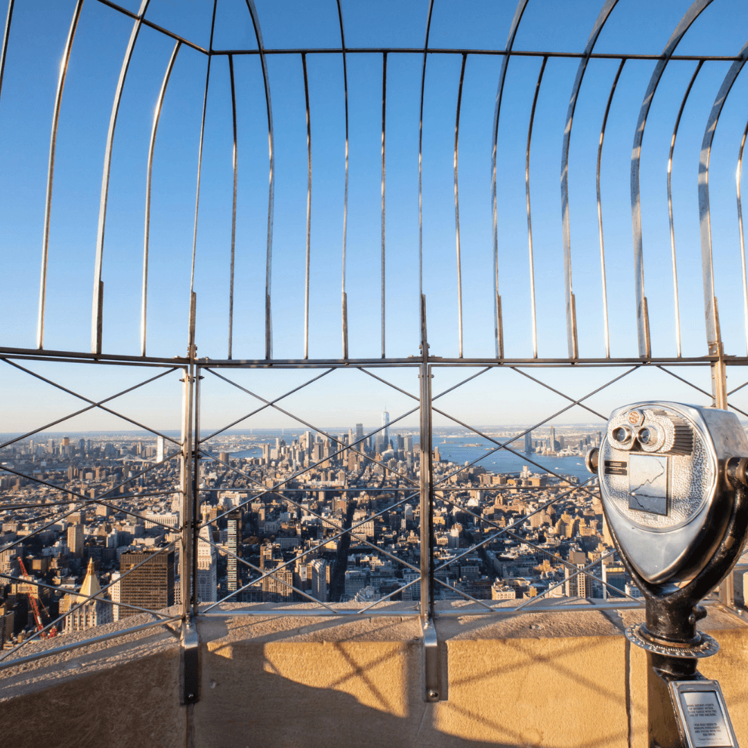 The view from the outdoor observation deck of the Empire State Building.