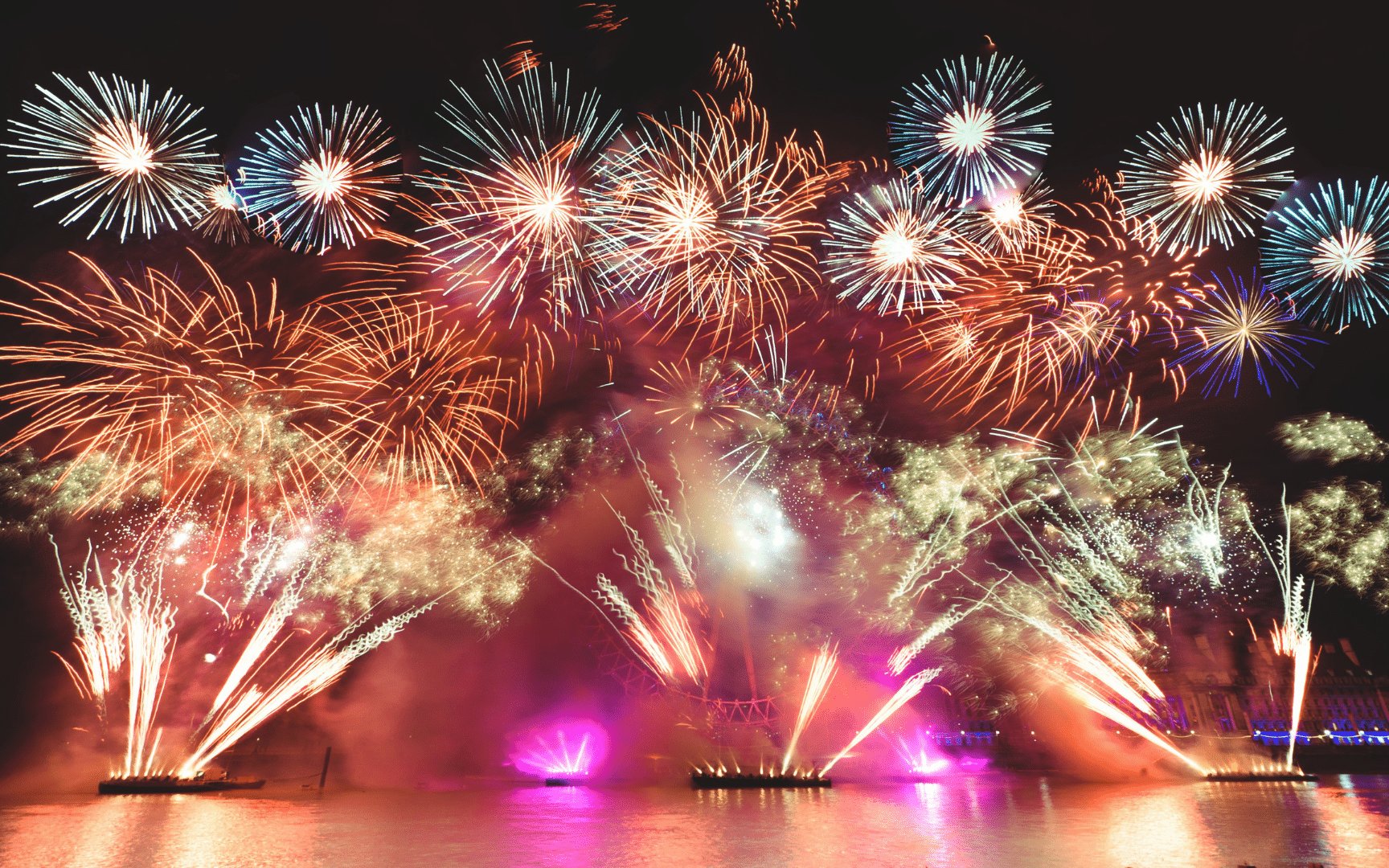 New Year's Eve Fireworks on the River Thames — portrait