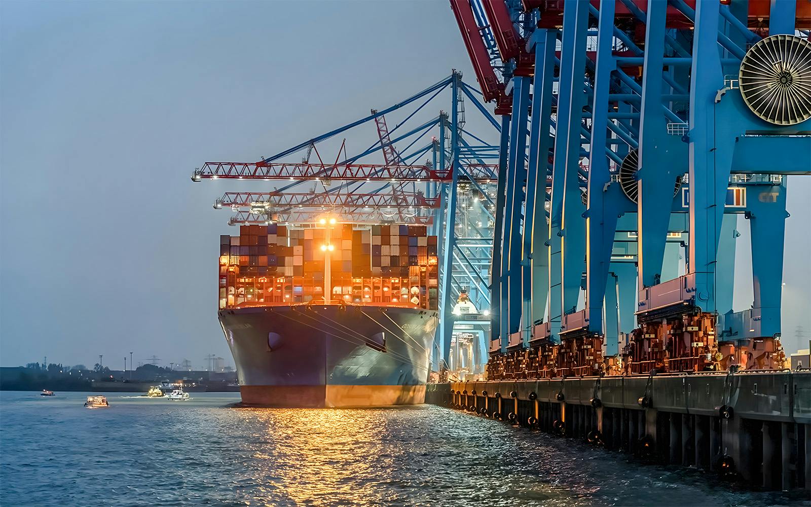 Hamburg container port in evening light