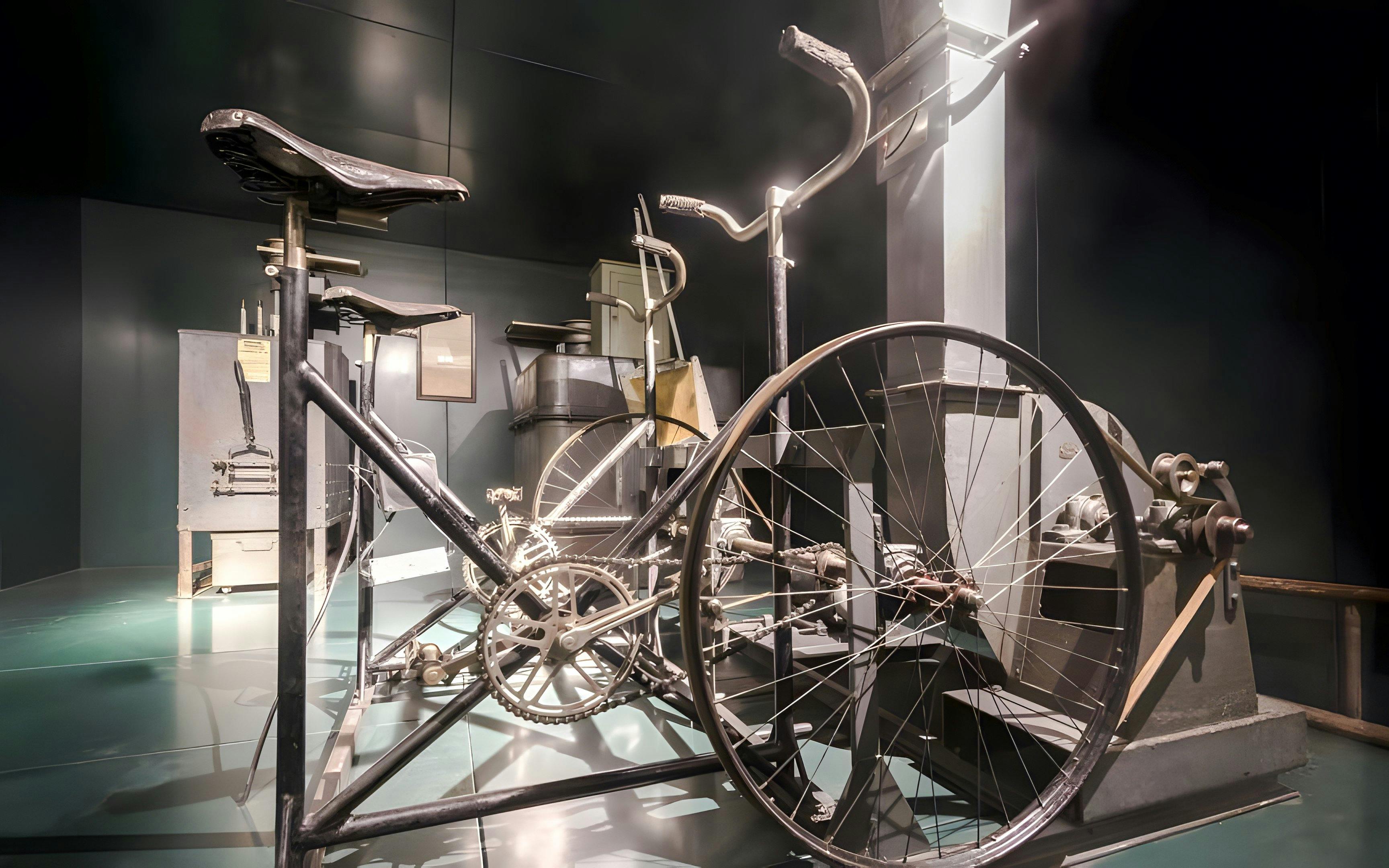 Bicycle-powered generator at Colonel Rol-Tanguy's command post, Liberation Museum, Paris, France.