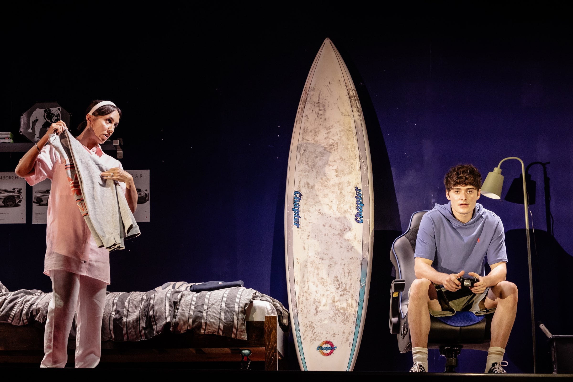 Janette Manrara and Noah Schnapp in Affluenza at Riverside Studios. Photo by Danny Kaan