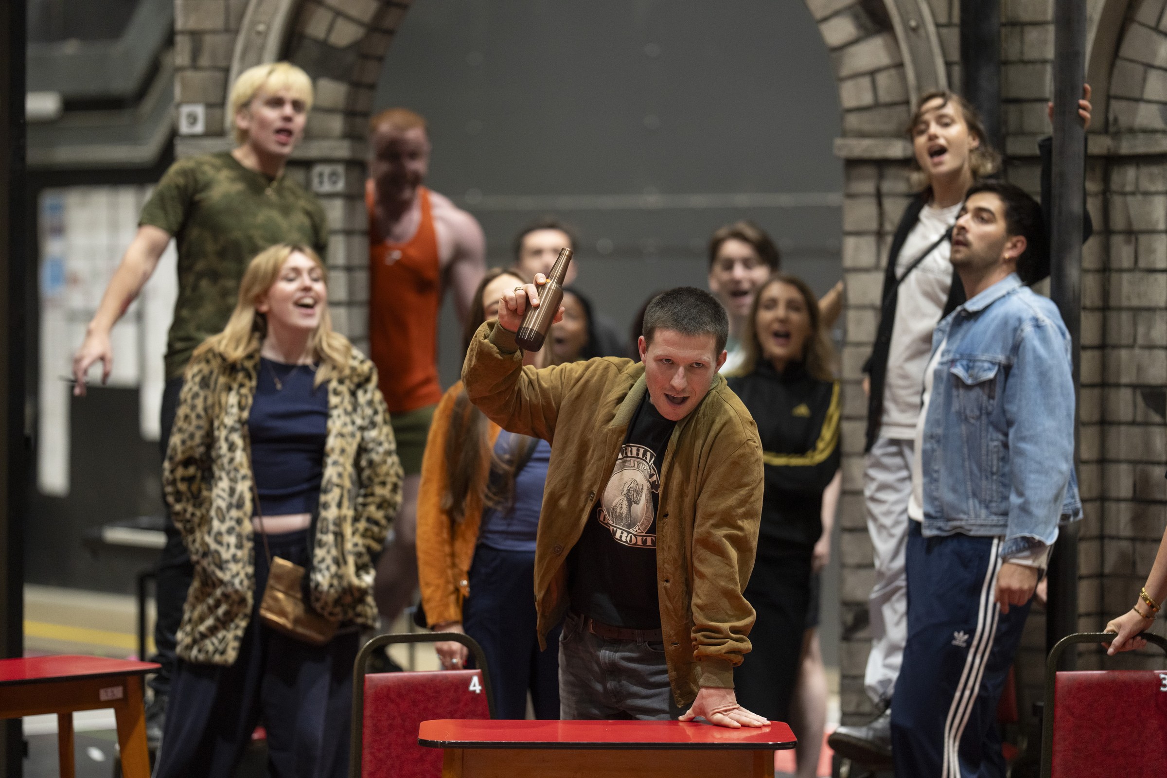 The company of Trainspotting: The Musical in rehearsal
