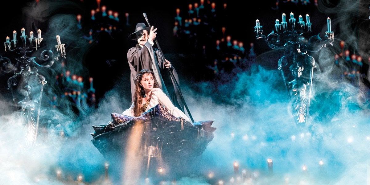The Phantom and Christine in the iconic boat scene from The Phantom of the Opera at His Majesty's Theatre