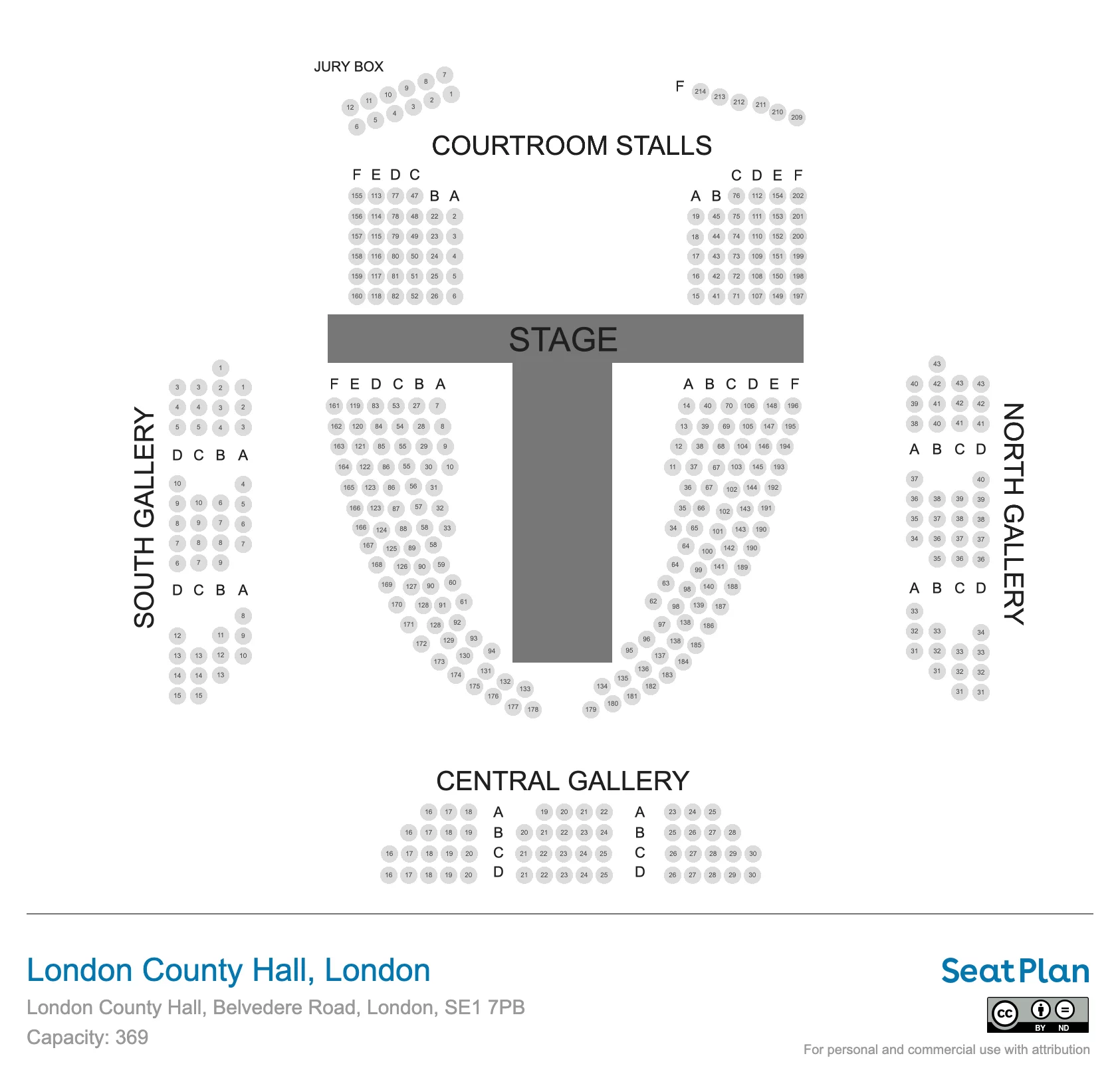 London County Hall seat map — sections, rows and price bands