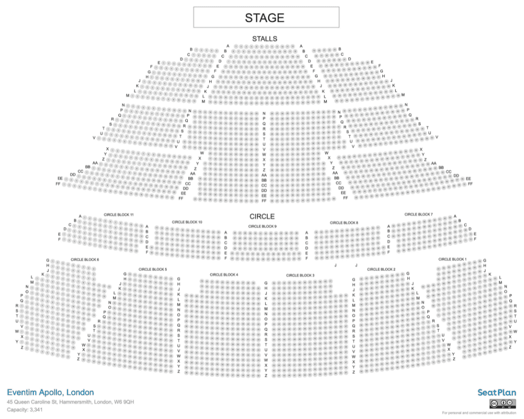 Eventim Apollo seat map — sections, rows and price bands