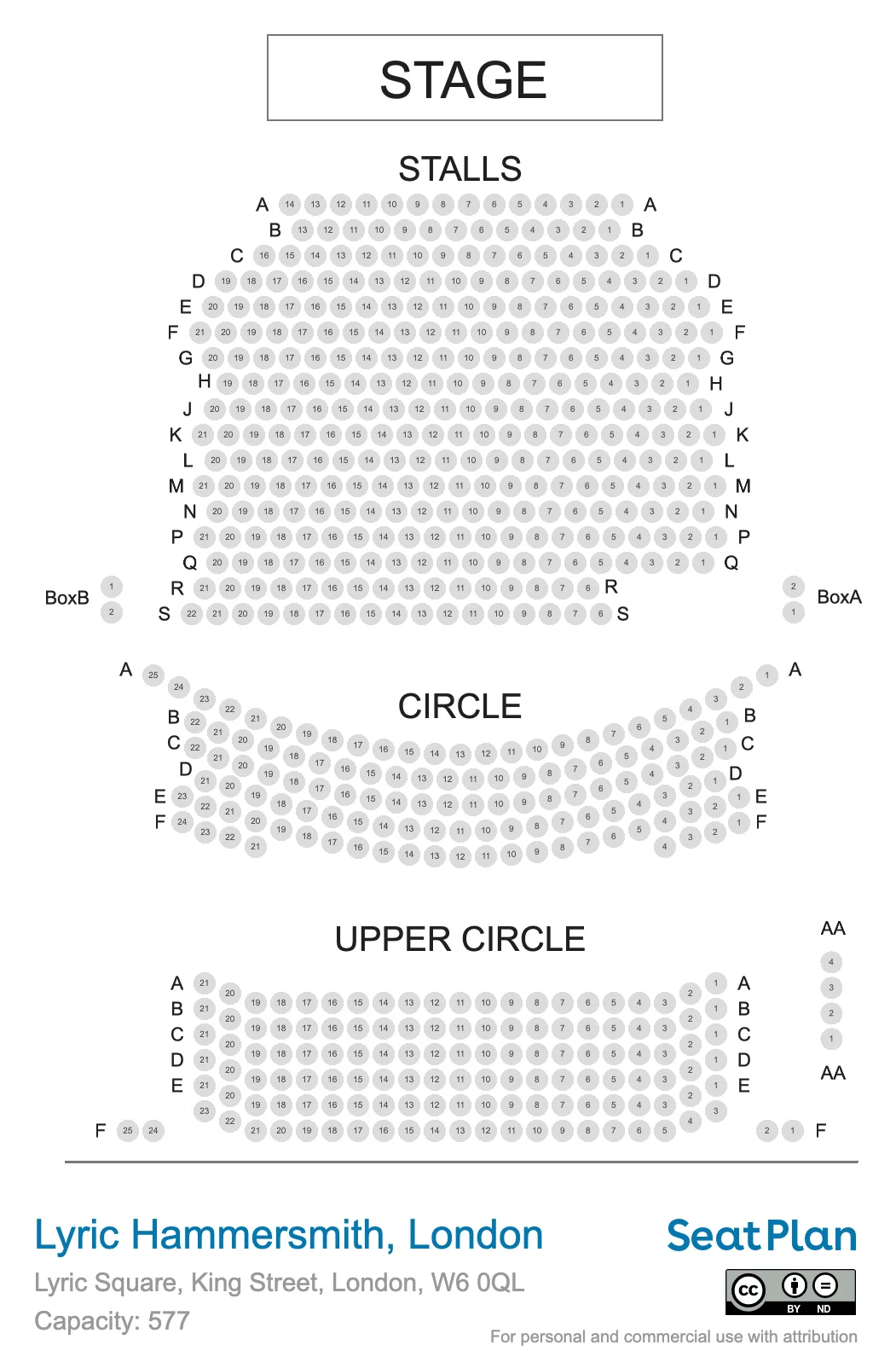 Lyric Hammersmith seat map — sections, rows and price bands