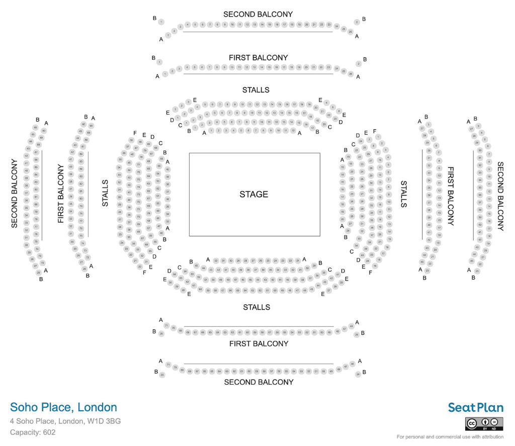 @sohoplace Theatre seat map — sections, rows and price bands