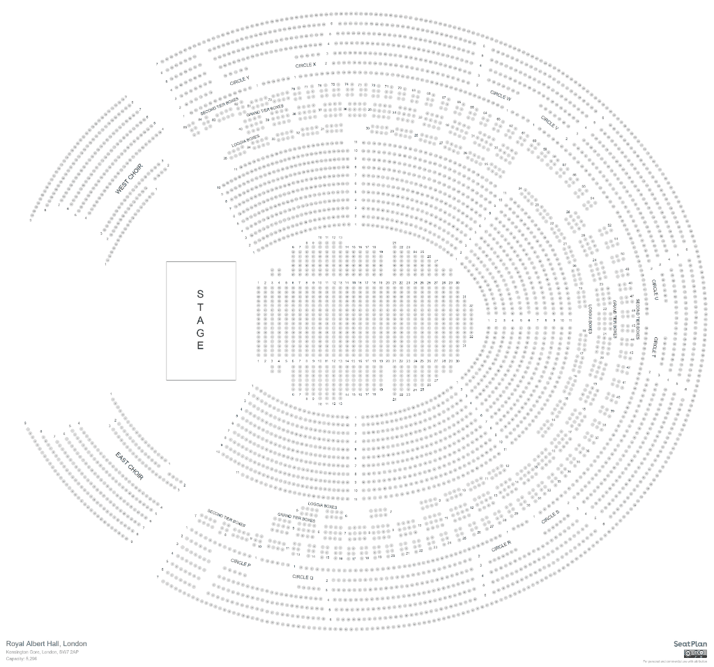 Royal Albert Hall seat map — sections, rows and price bands